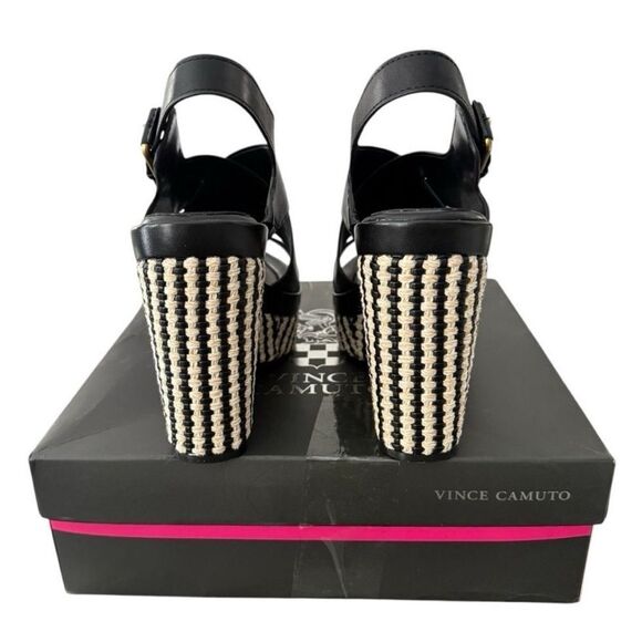 Vince Camuto Diliah Black Tweed Checkered Wedge Platform Sandals Size 9 New - Picture 6 of 12